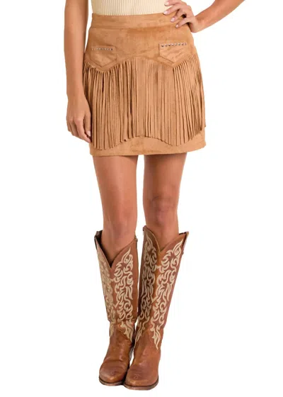Panhandle Microsuede Fringe Mini Skirt In Camel In Brown