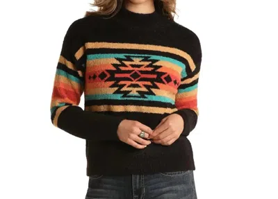 Panhandle Mock Neck Aztec Sweater In Black/multi