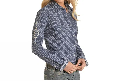 Panhandle Roughstock Ladies Long Sleeve Snap Shirt In Night Blue In Multi