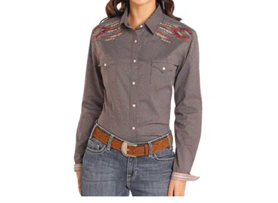 Panhandle Roughstock Long Sleeve Western Snap Shirt In Brown & Blue Print