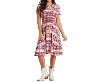 Panhandle Short Sleeve Elastic Waist Dress In Rust In Multi