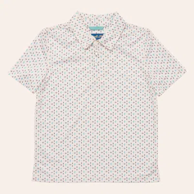 Panhandle Slim Boys' Ecru Cactus Print Pearl Snap Polo Shirt In White