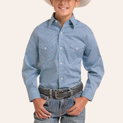 Panhandle Slim Boys' Rough Stock Turquoise Geo Print Long Sleeve Pearl Snap Western Shirt In Blue