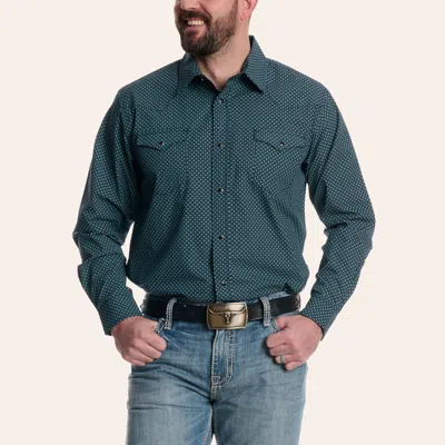 Panhandle Slim Men's Black & Turquoise Geo Print Long Sleeve Pearl Snap Western Shirt In Green