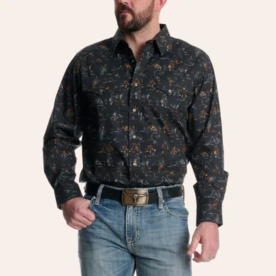 Panhandle Slim Men's Black Desert Cowboy Print Long Sleeve Pearl Snap Western Shirt