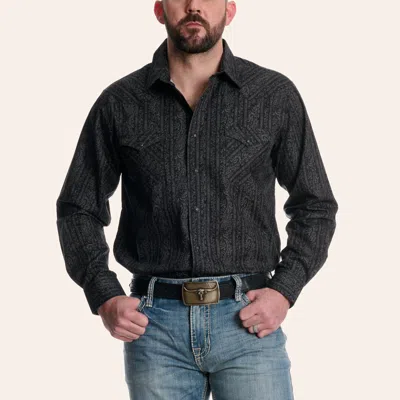 Panhandle Slim Men's Black Paisley Stripe Print Long Sleeve Pearl Snap Western Shirt