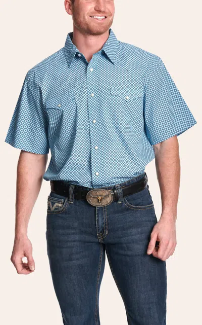 Panhandle Slim Men's Blue Geo-print Short Sleeve Western Shirt