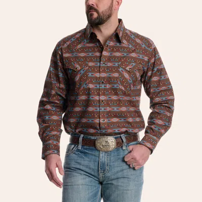 Panhandle Slim Men's Brown & Red Aztec Print Long Sleeve Pearl Snap Western Shirt