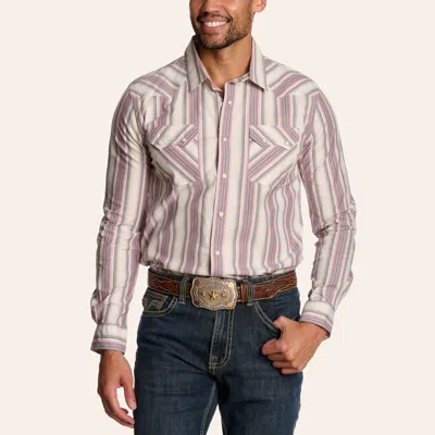 Panhandle Slim Men's Burgundy & White Stripe Print Stretch Long Sleeve Pearl Snap Western Shirt In Multi