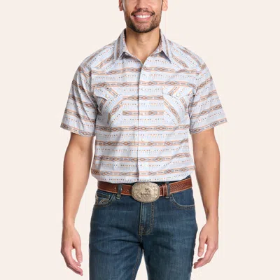 Panhandle Slim Men's Light Blue & Brown Aztec Stripe Print Pearl Snap Western Shirt In Multi