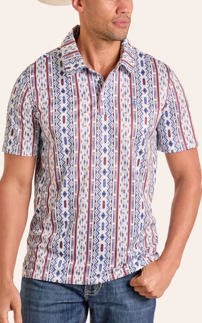 Panhandle Slim Men's Red & Blue Aztec Print Performance Polo Shirt In Multi