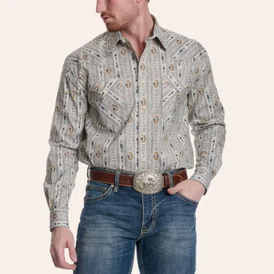 Panhandle Slim Men's Rough Stock Charcoal Aztec Wallpaper Print Long Sleeve Pearl Snap Western Shirt In Gray