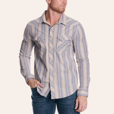 Panhandle Slim Men's Tan & Blue Stripe Print Pearl Snap Western Shirt
