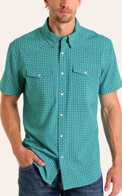 Panhandle Slim Men's Turquoise Performance Geo Print Western Shirt In Blue