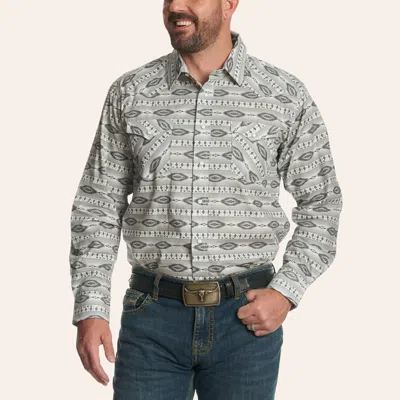 Panhandle Slim Men's White & Gray Aztec Print Long Sleeve Pearl Snap Western Shirt In Blue