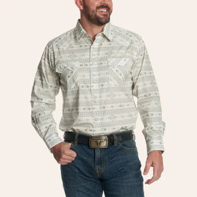 Panhandle Slim Men's White & Gray Distressed Aztec Print Long Sleeve Pearl Snap Western Shirt In Multi