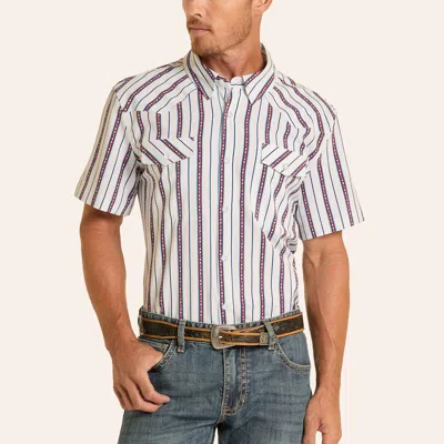 Panhandle Slim Men's White & Red Stripe Print Pearl Snap Performance Western Shirt
