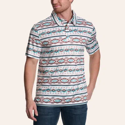 Panhandle Slim Men's White & Turquoise Aztec Print Performance Polo Shirt In Multi