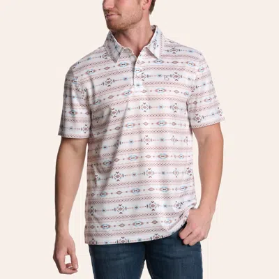 Panhandle Slim Men's White Aztec Print Performance Polo Shirt In Multi