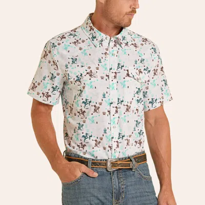 Panhandle Slim Men's White Western Print Pearl Snap Performance Western Shirt