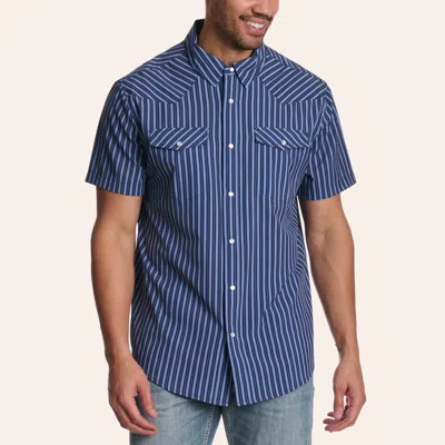 Panhandle Slim Performance Men's Navy Stripe Print Pearl Snap Western Shirt In Blue