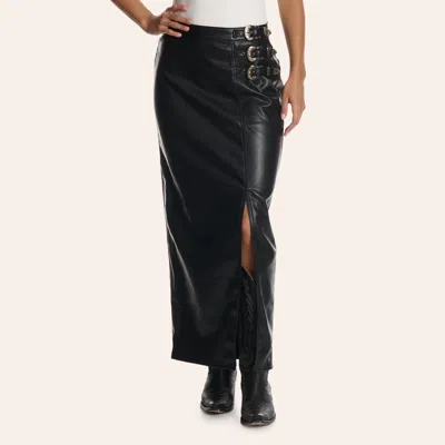 Panhandle Slim Women's Black Buckle Faux Leather Maxi Skirt