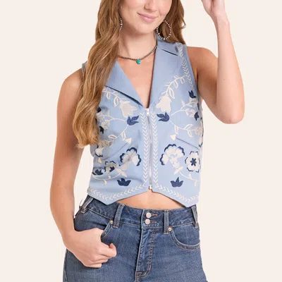 Panhandle Slim Women's Blue Floral Embroidered Zip-up Vest