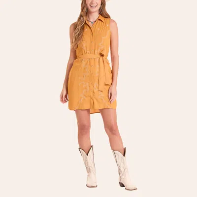 Panhandle Slim Women's Mustard Pearl Snap Western Shirt Dress In Gold