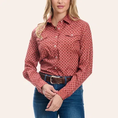 Panhandle Slim Women's Red Medallion Print Long Sleeve Pearl Snap Western Shirt In Pink