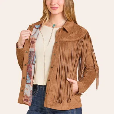 Panhandle Slim Women's Tan Microsuede Fringe Jacket In Brown