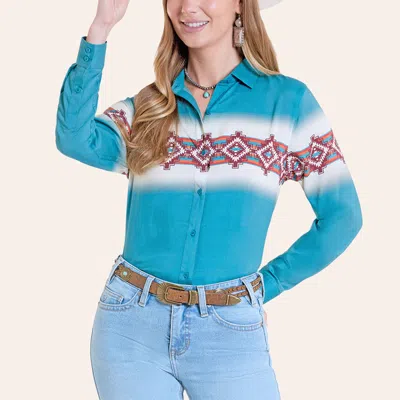 Panhandle Slim Women's Turquoise Aztec Print Long Sleeve Shirt In Blue