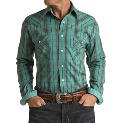 Panhandle Snap Plaid Snap Shirt In Turquoise In Blue