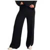 Panhandle Wide Ribbed Knit Pants In Black In Black