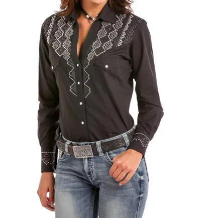 Panhandle Women's Aztec Embroidered Detail Shirt In Black