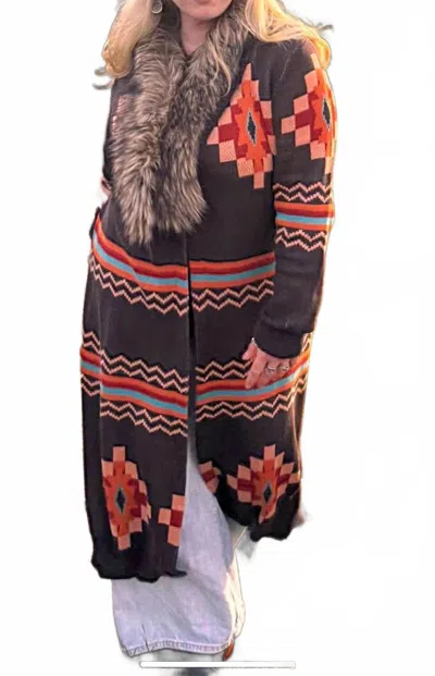Panhandle Women's Aztec Sweater Cardigan In Blue In Multi