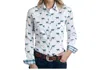 Panhandle Women's Long Sleeve Steer Print El Toro Western Snap Shirt In White In White