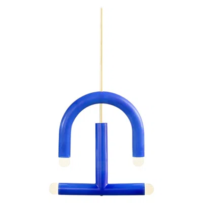 Pre-owned Pani Jurek Ceramic Pendant Lamp 'trn C3' By , Brass Rod, Blue