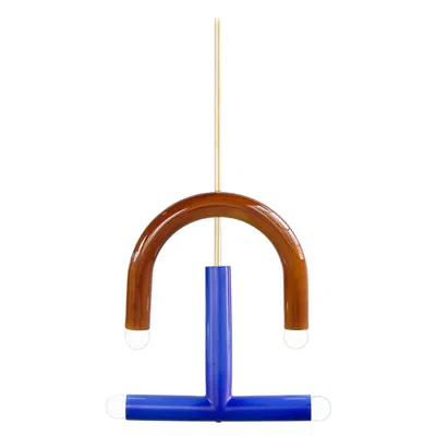 Pre-owned Pani Jurek Ceramic Pendant Lamp 'trn C3' By , Brass Rod, Brown & Blue