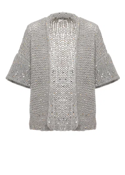 Panicale Alpaca Blend Cardigan With Open Front And Short Sleeves In Silver