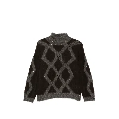 Panicale Argyle Knit With Sequin Embellishments Sweater In Brown
