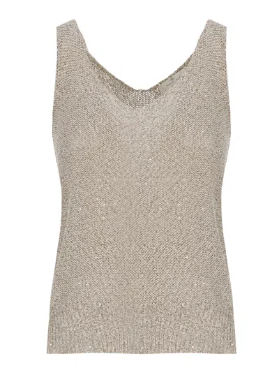 Panicale Beige Breeze Lurex Sequin Tank Top In Gray