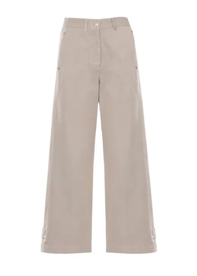 Panicale Beige Cotton Embellished Straight-leg Pants In Neutral