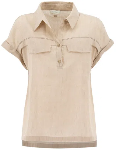 Panicale Beige Linen Blend Blouse In Neutrals