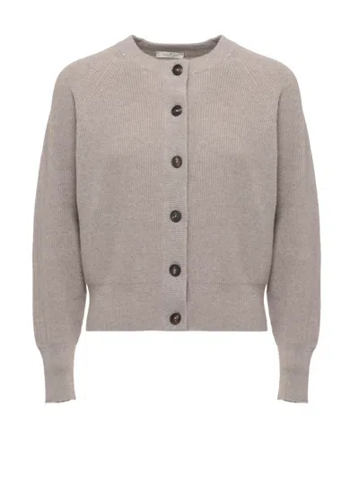 Panicale Beige Lurex Micro Paillettes Cashmere Cardigan In Grey