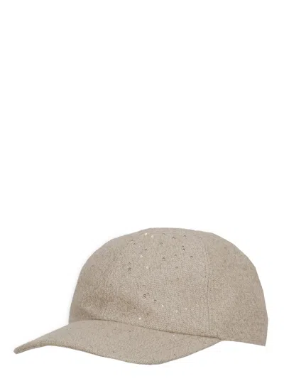 Panicale Beige Sequined Baseball Cap With Metal Logo Detail In Gray