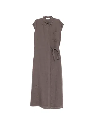 Panicale Belted Sleeveless Midi Dress In Brown