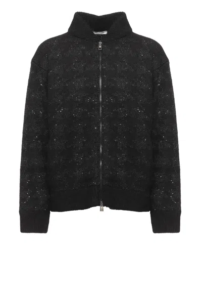 Panicale Black Alpaca-blend Zip-through Knit