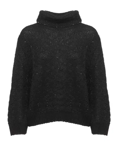 Panicale Black High-neck Paillette Alpaca-blend Sweater