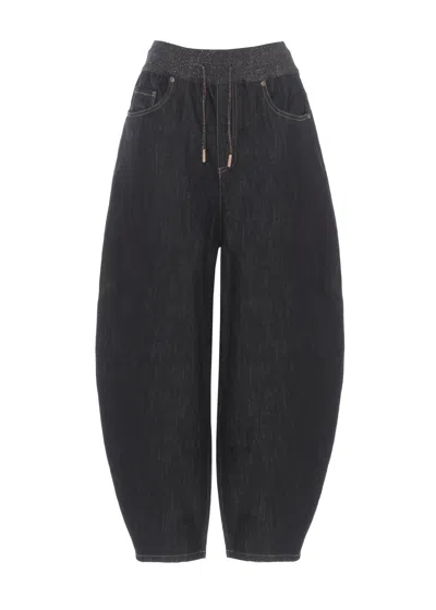 Panicale Blue Cotton Straight-leg Pants In Black