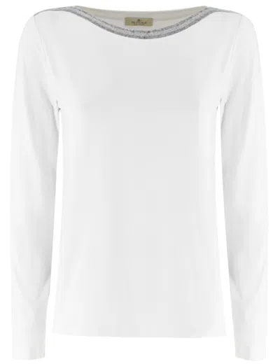 Panicale Boat Neckline Knit Sweater With Lurex Detailing In White